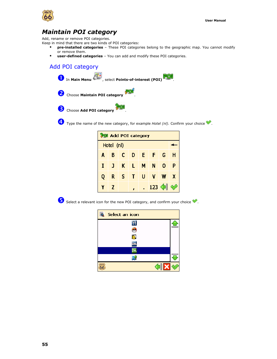 Maintain poi category, Add poi category | Curtis GPD359 User Manual | Page 55 / 71