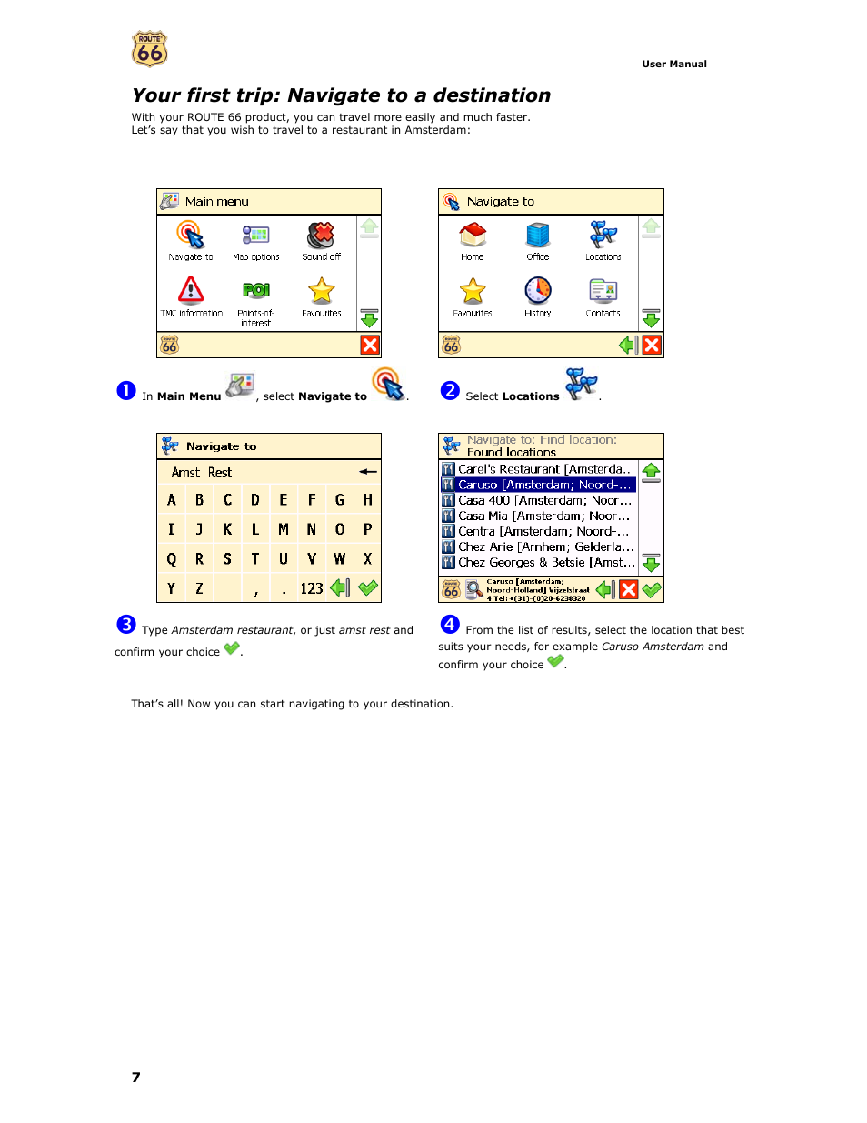Your first trip: navigate to a destination | Curtis GPD359 User Manual | Page 7 / 71