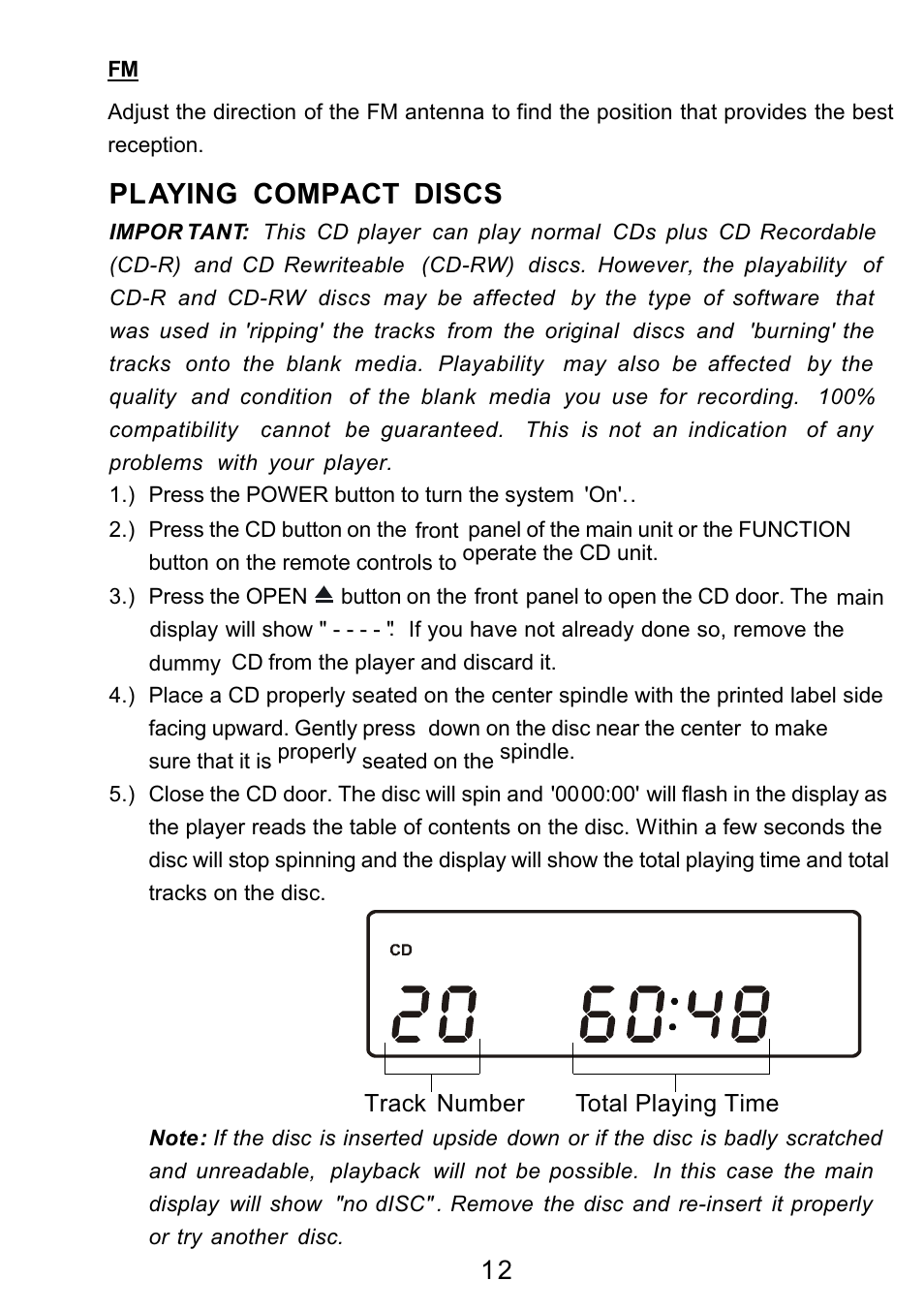 Ò³ãæ 13, Playing compact discs | Curtis RCD3830 User Manual | Page 13 / 23