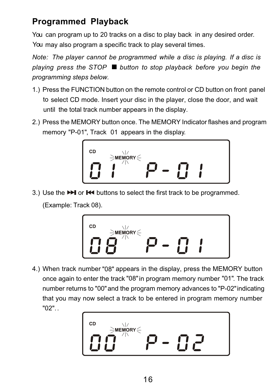 Ò³ãæ 17, Programmed playback | Curtis RCD3830 User Manual | Page 17 / 23