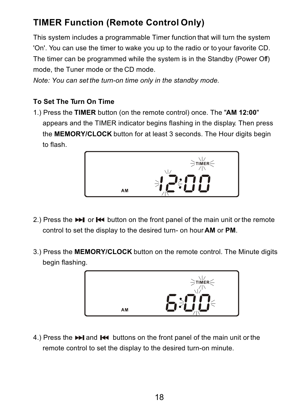 Ò³ãæ 19, Timer function (remote control only) | Curtis RCD3830 User Manual | Page 19 / 23