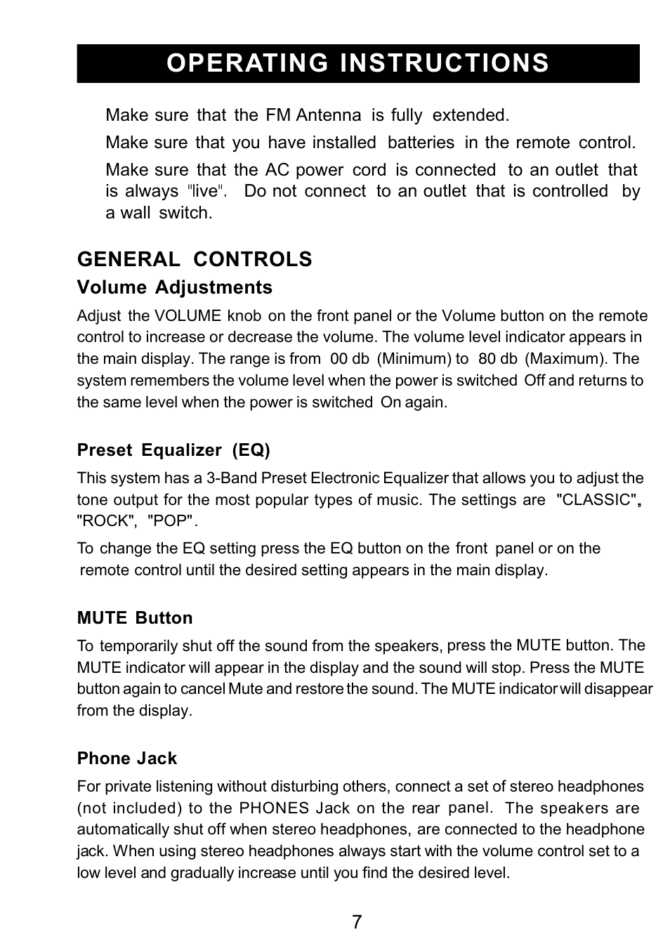 Ò³ãæ 8, Operating instructions, General controls | Volume adjustments | Curtis RCD3830 User Manual | Page 8 / 23