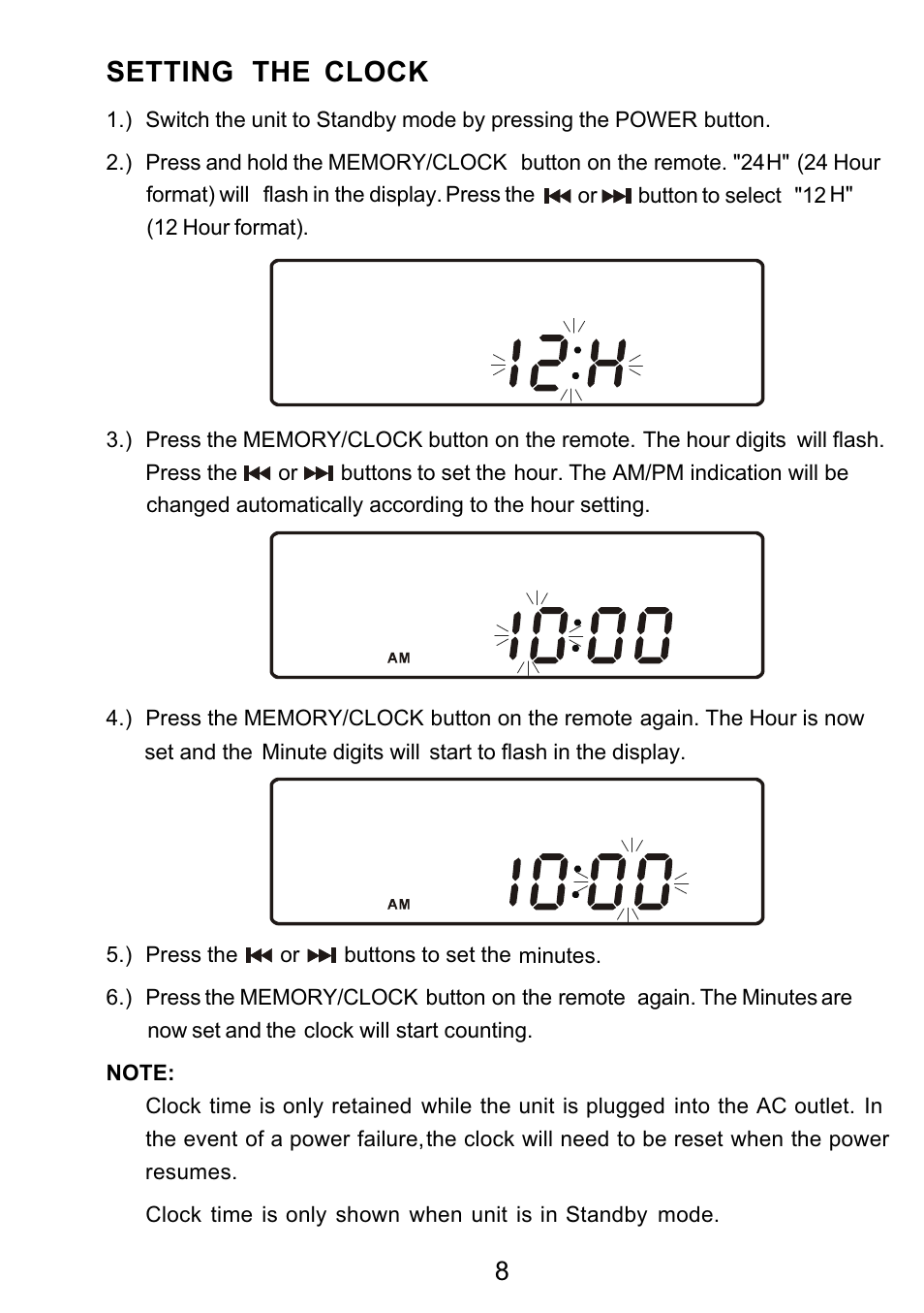 Ò³ãæ 9, Setting the clock | Curtis RCD3830 User Manual | Page 9 / 23