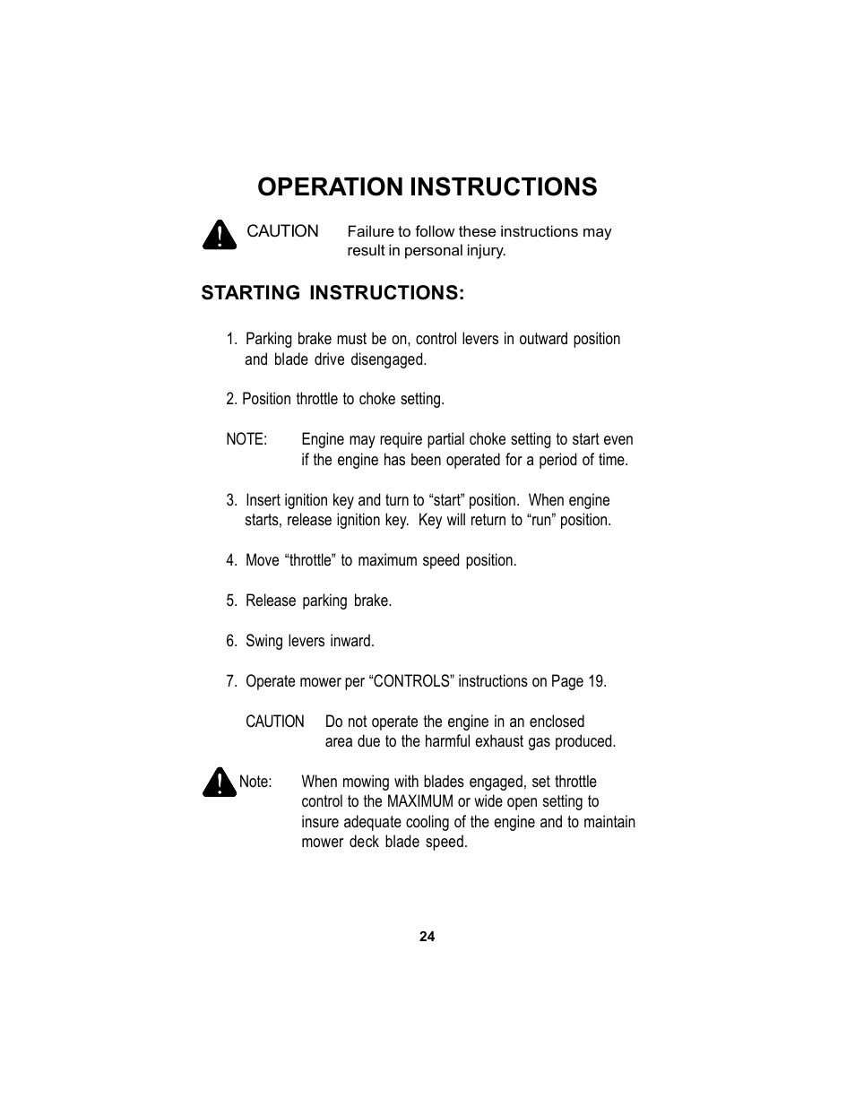 Operation instructions | Dixon Speedztr 36 User Manual | Page 24 / 52