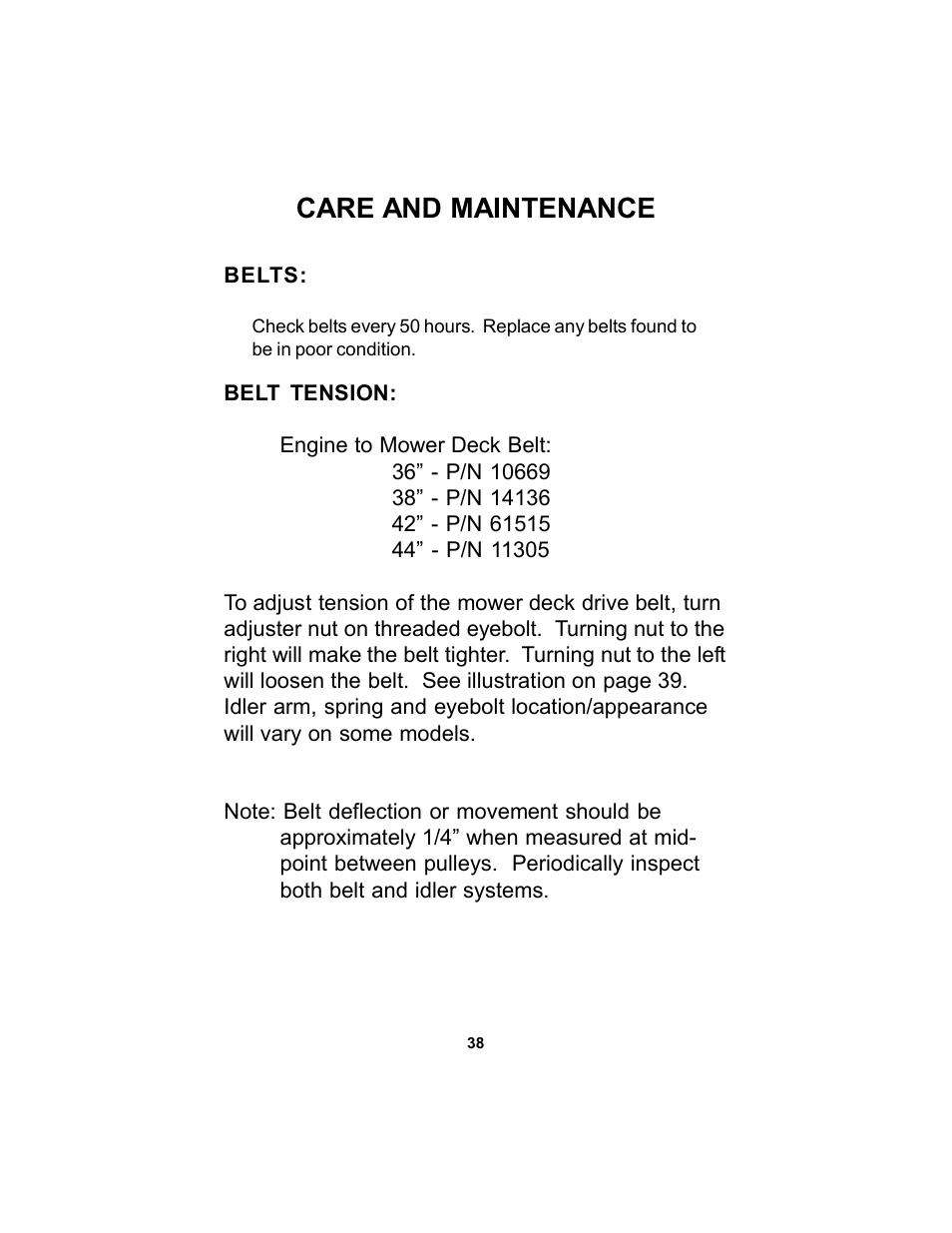 Care and maintenance | Dixon Speedztr 36 User Manual | Page 38 / 52