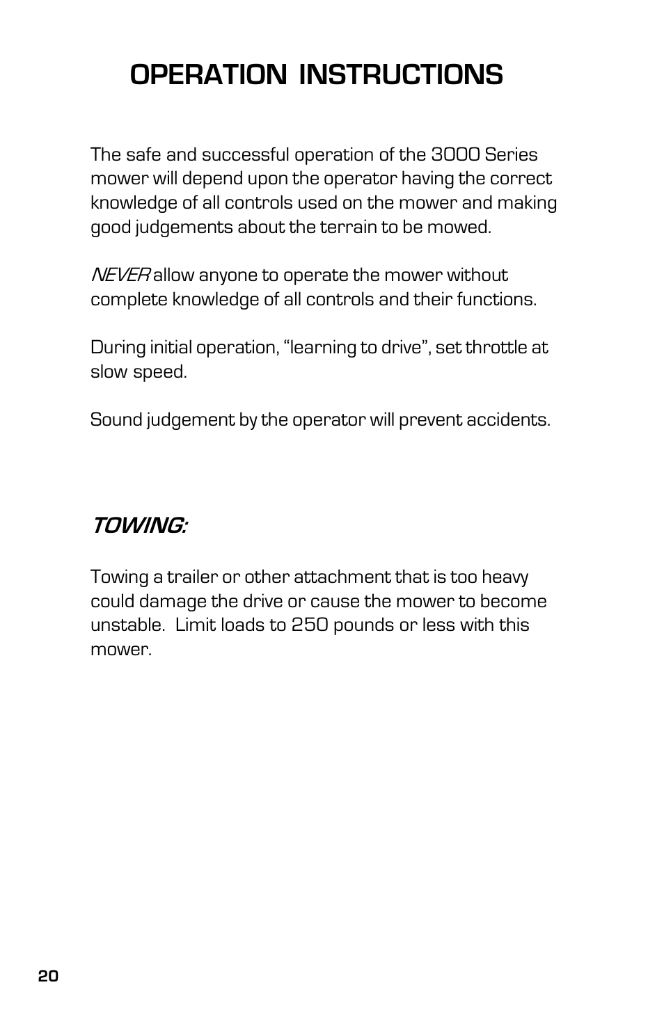 Operation instructions, Towing | Dixon 13631-0702 User Manual | Page 20 / 44