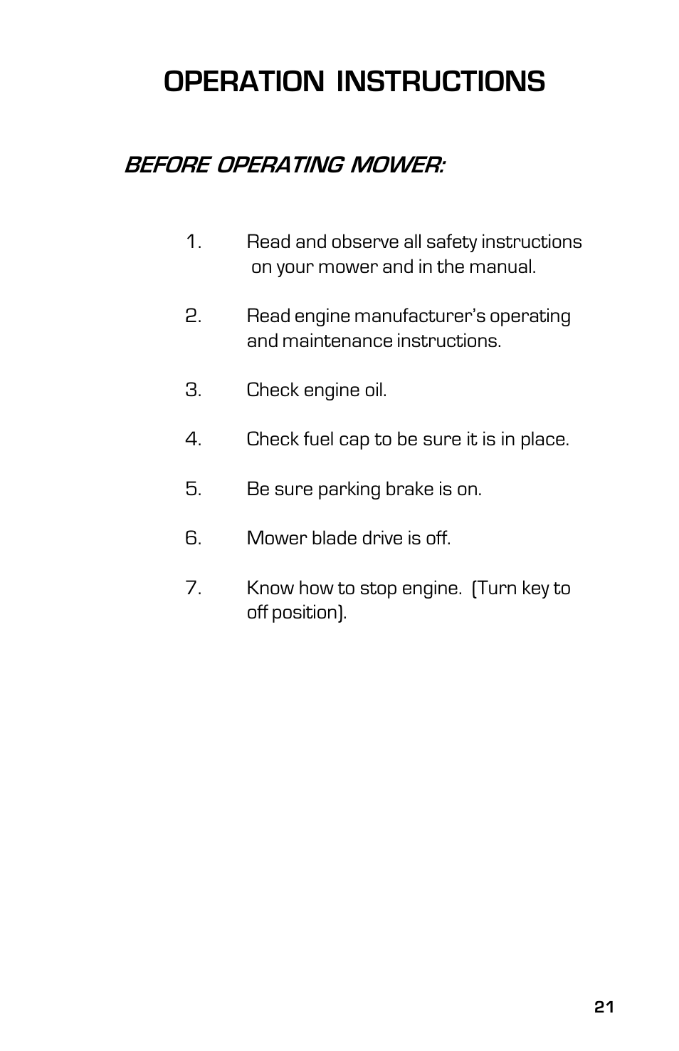 Operation instructions, Before operating mower | Dixon 13631-0702 User Manual | Page 21 / 44