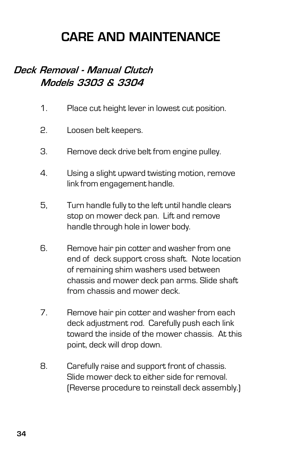 Care and maintenance | Dixon 13631-0702 User Manual | Page 34 / 44