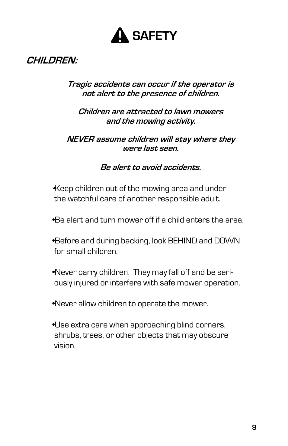 Safety, Children | Dixon 13631-0702 User Manual | Page 9 / 44