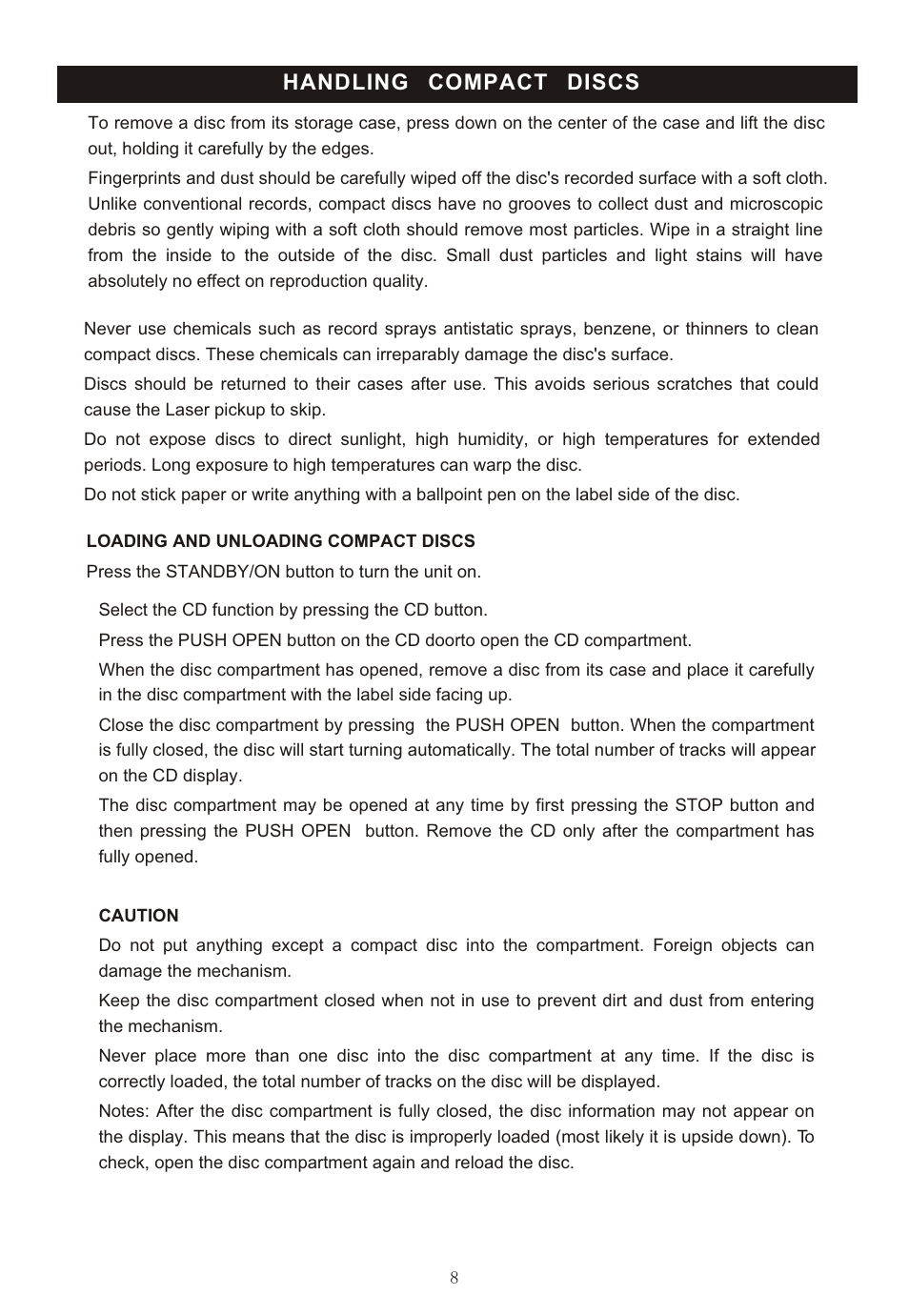 Handling compact discs | Curtis RCD725 User Manual | Page 10 / 17