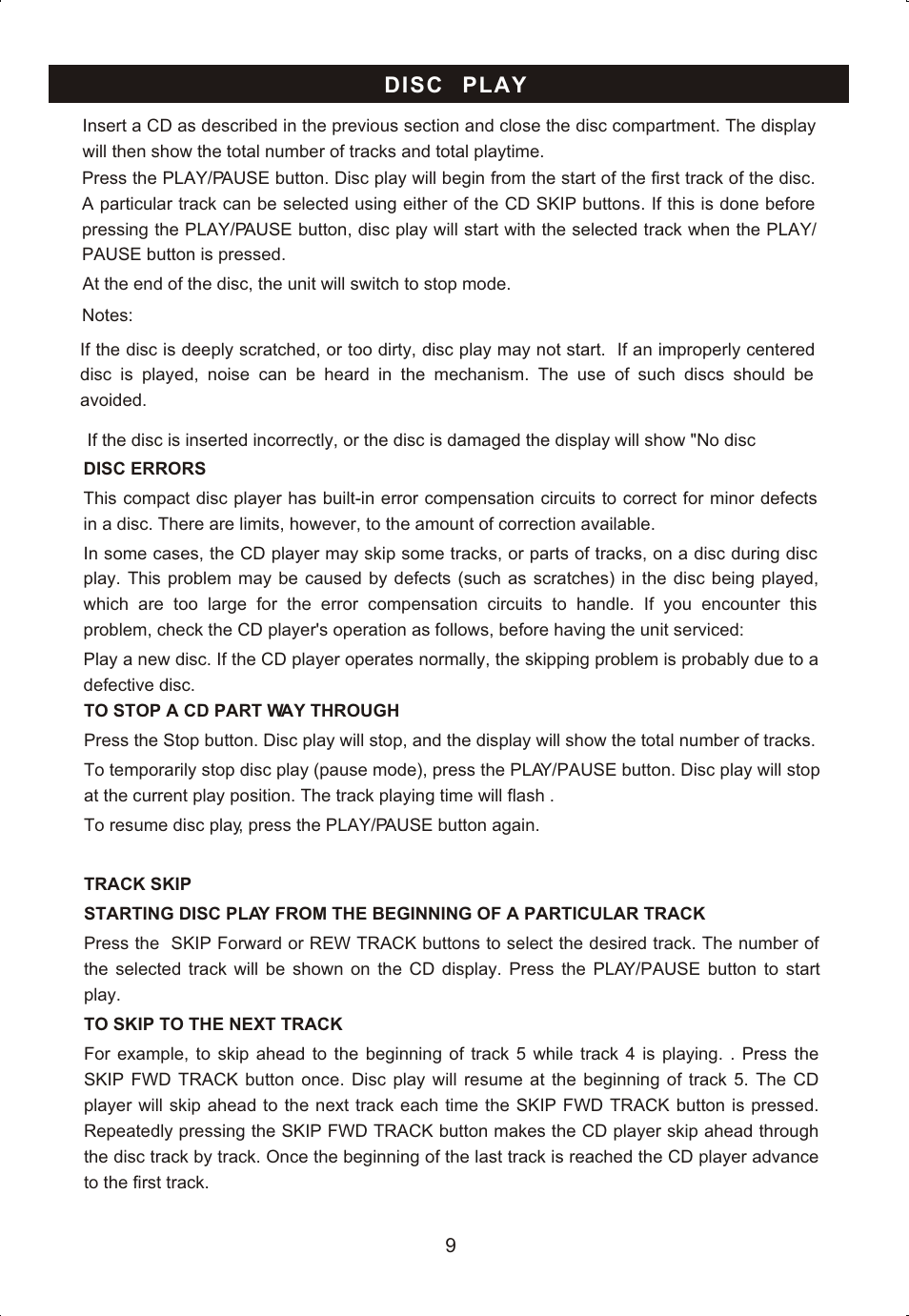 Disc play | Curtis RCD725 User Manual | Page 11 / 17