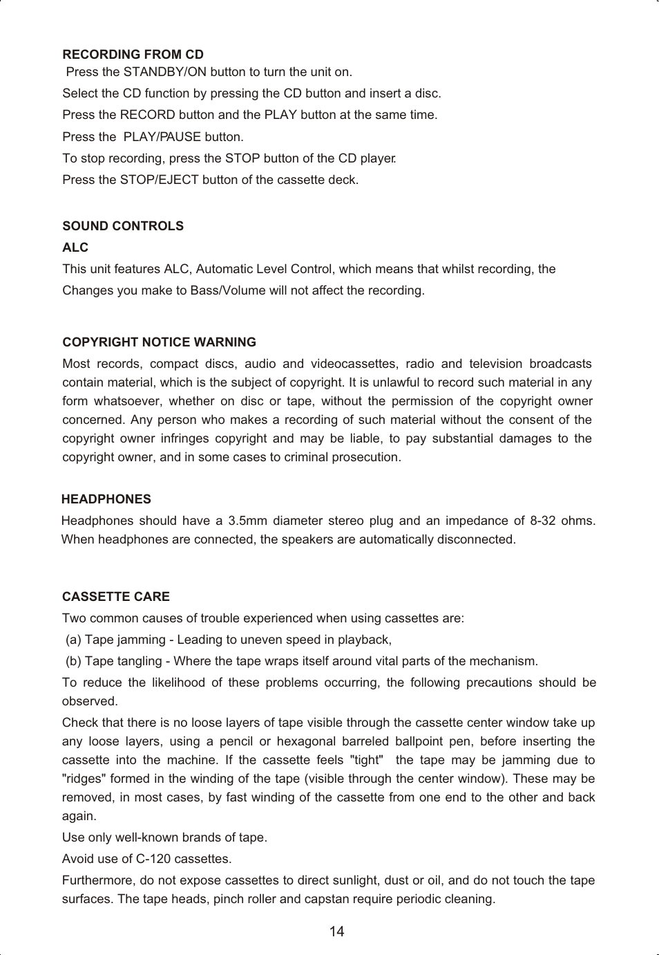 Curtis RCD725 User Manual | Page 16 / 17