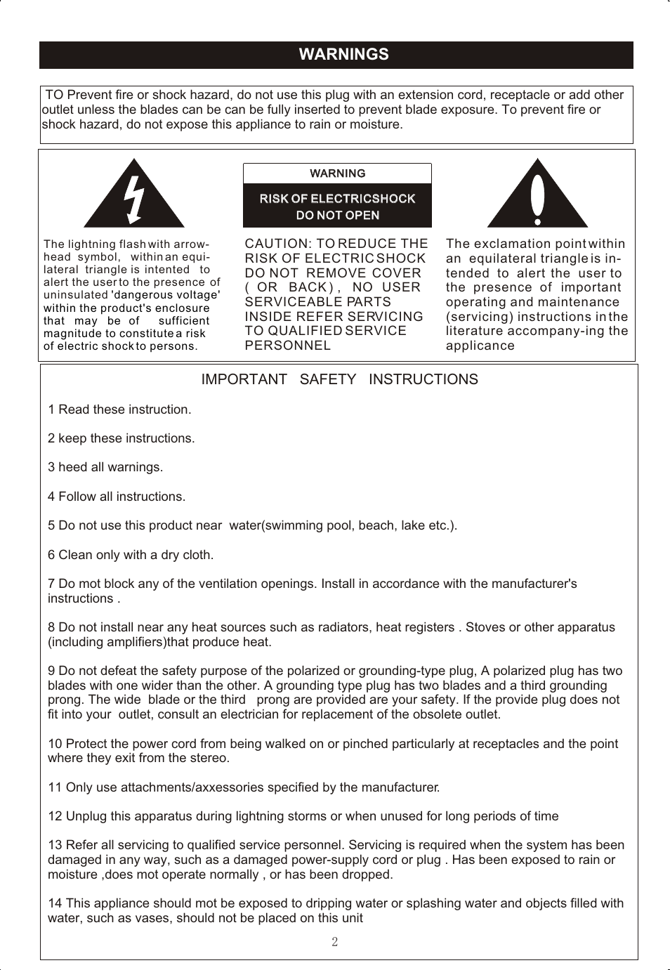 Warnings | Curtis RCD725 User Manual | Page 4 / 17