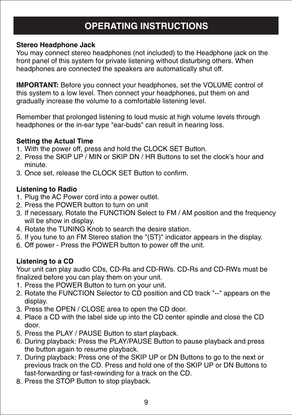 Operating instructions | Curtis RCD831 User Manual | Page 10 / 14