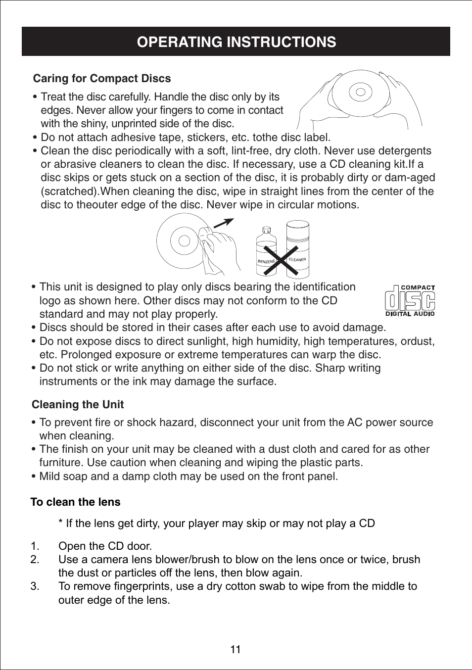 Operating instructions | Curtis RCD831 User Manual | Page 12 / 14
