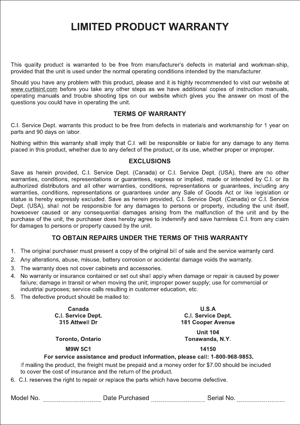 Curtis RCD831 User Manual | Page 14 / 14