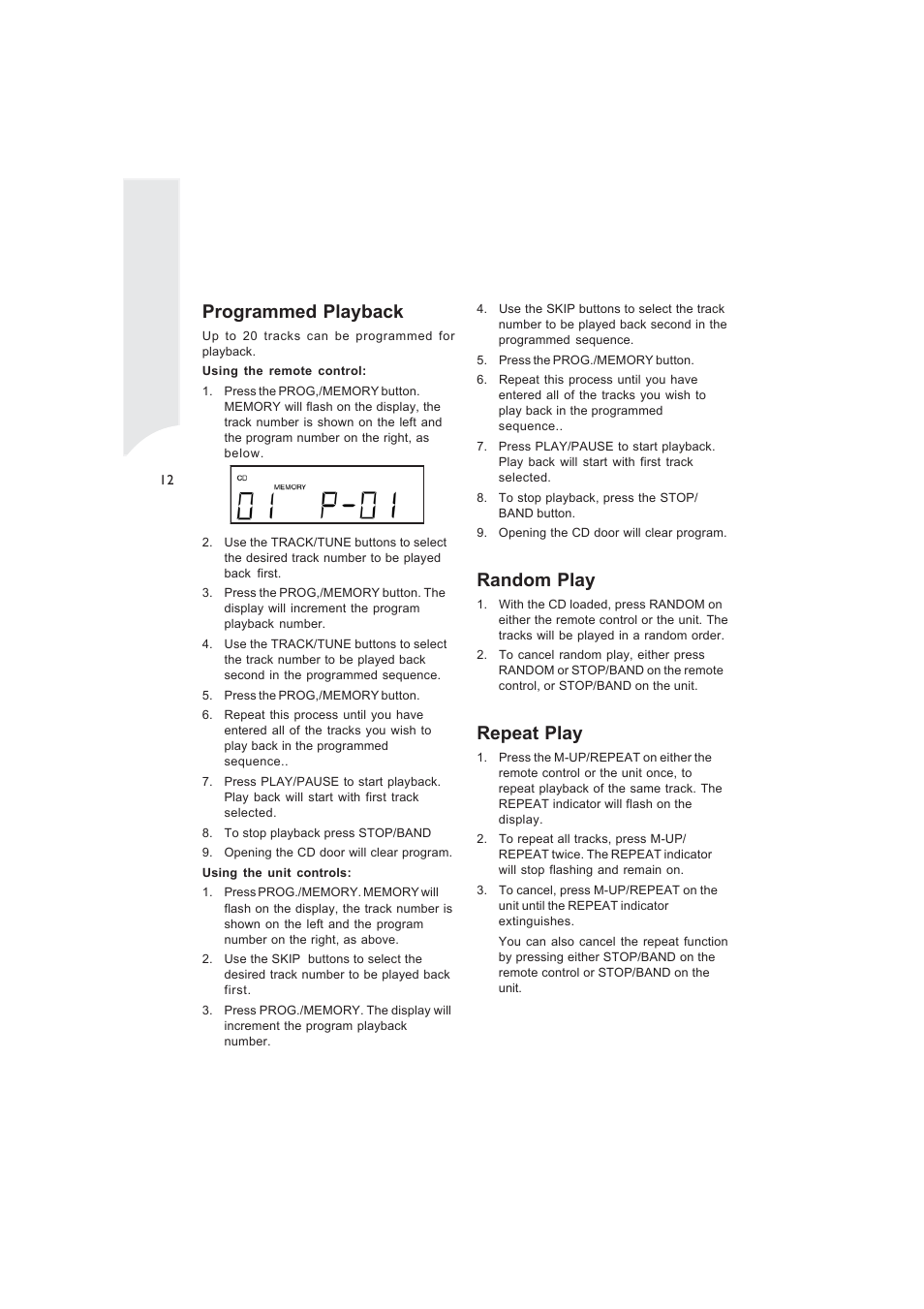 Programmed playback, Random play, Repeat play | Curtis RCD869 User Manual | Page 14 / 17