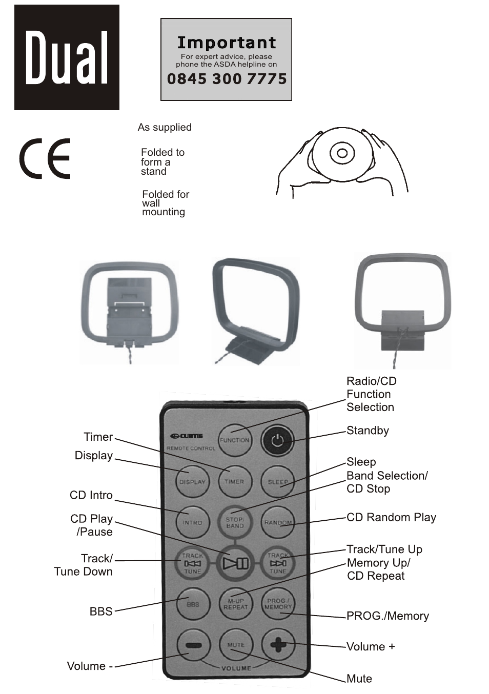 Ò³ãæ 4, Important | Curtis RCD869 User Manual | Page 3 / 17