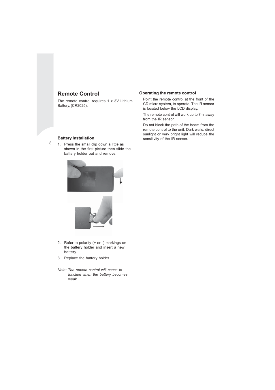 Remote control | Curtis RCD869 User Manual | Page 8 / 17