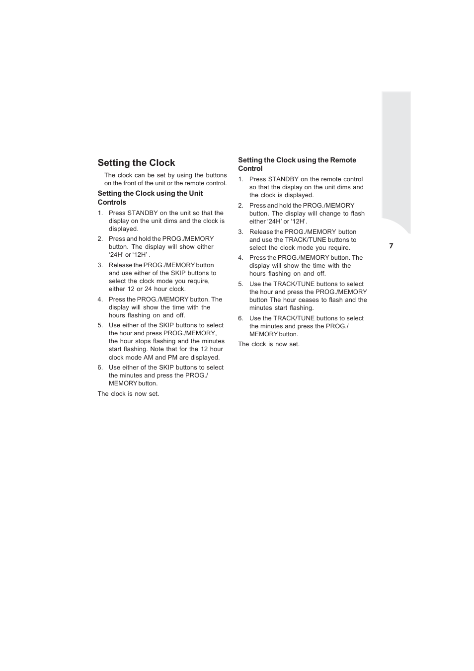 Setting the clock | Curtis RCD869 User Manual | Page 9 / 17