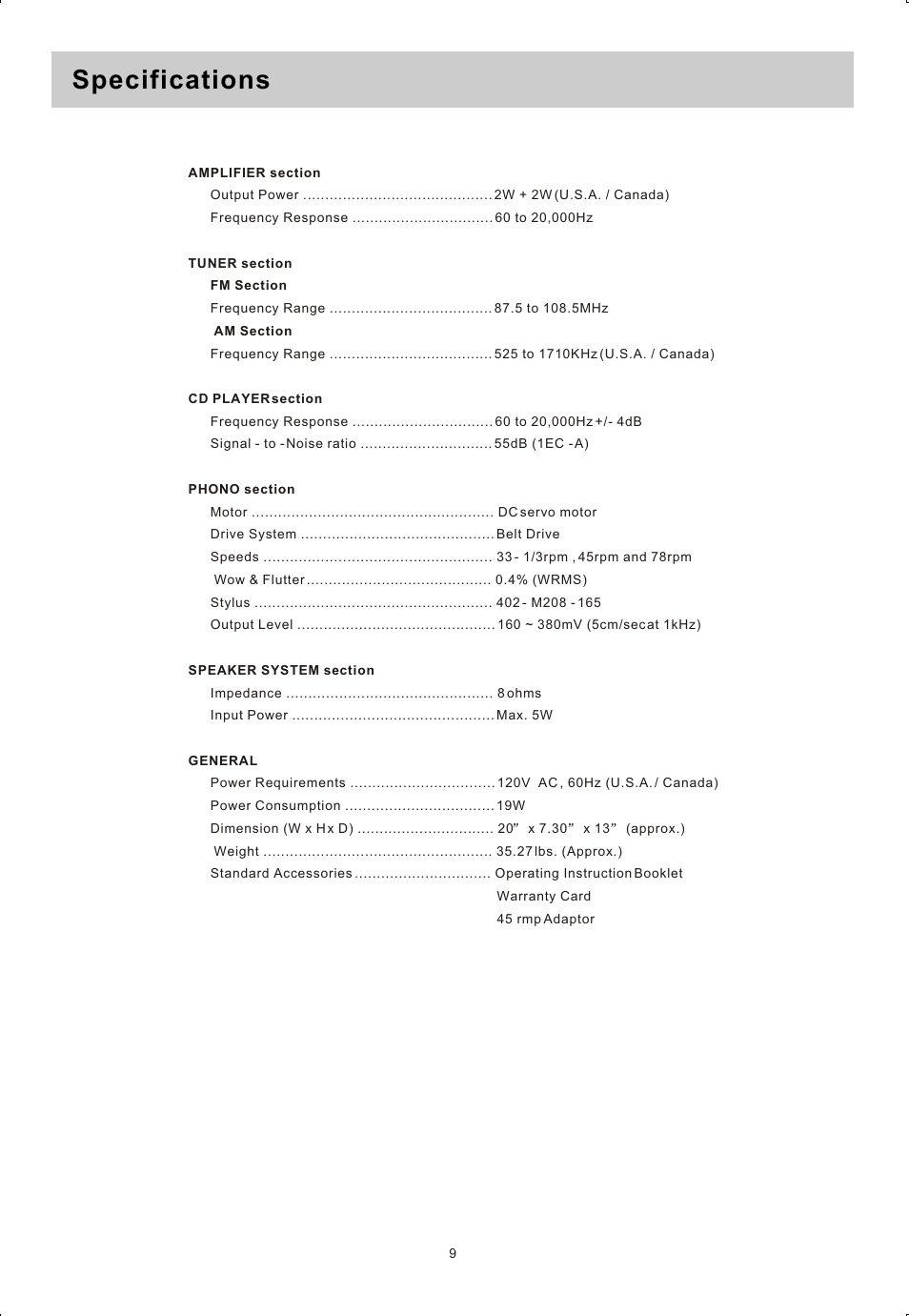 Ò³ãæ 10, Specifications | Curtis RCD820 User Manual | Page 10 / 11