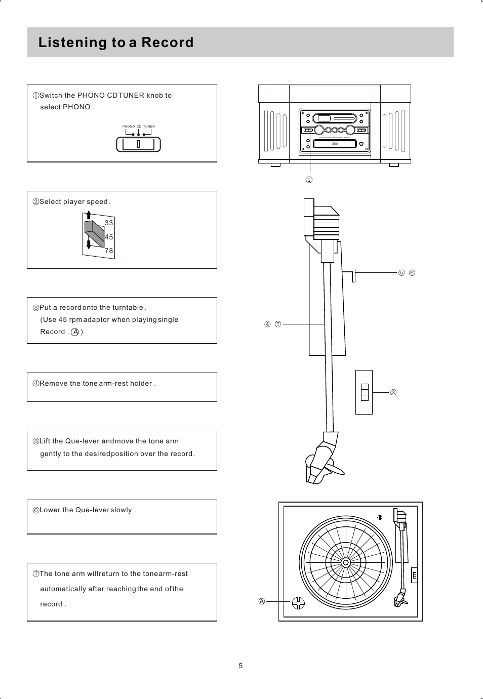 Ò³ãæ 6, Listening to a record | Curtis RCD820 User Manual | Page 6 / 11