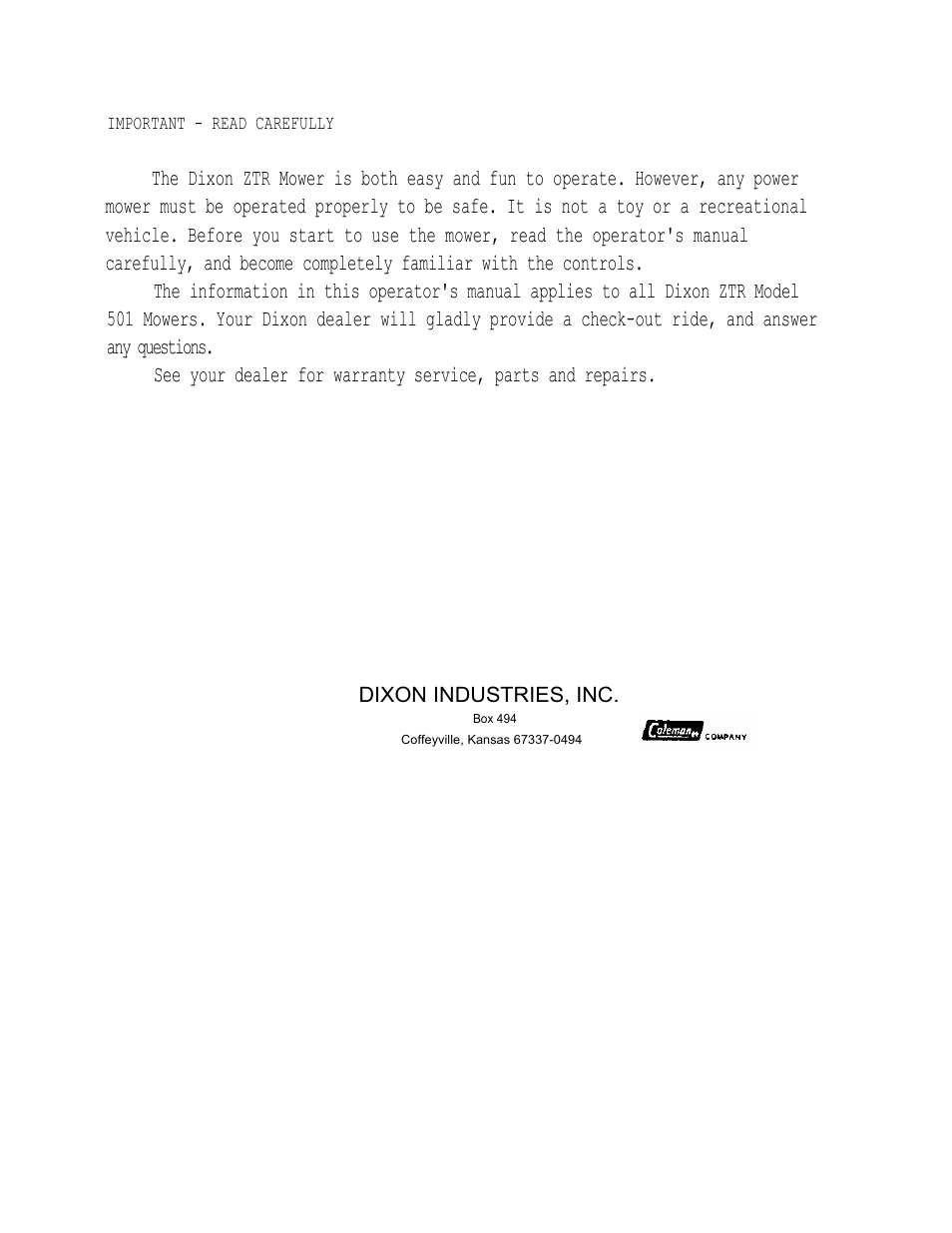 Dixon 501 User Manual | Page 3 / 35