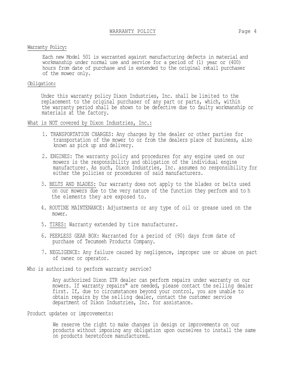 Dixon 501 User Manual | Page 7 / 35