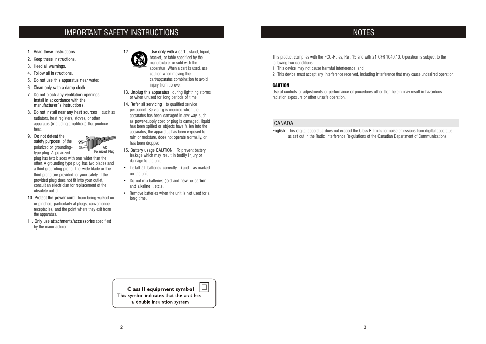 Important safety instructions | Curtis RCD4400 User Manual | Page 2 / 6