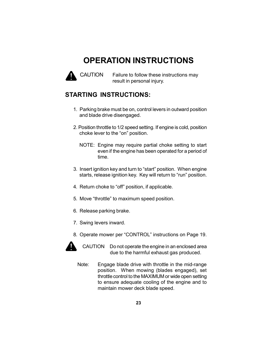 Operation instructions | Dixon KODIAK 11806-106 User Manual | Page 23 / 52