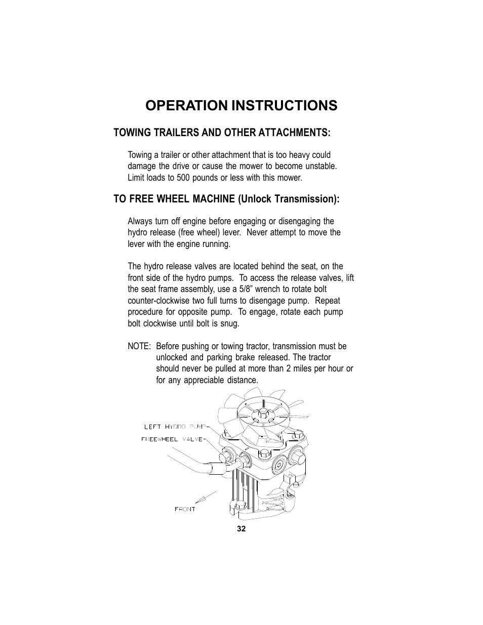 Operation instructions | Dixon KODIAK 11806-106 User Manual | Page 32 / 52