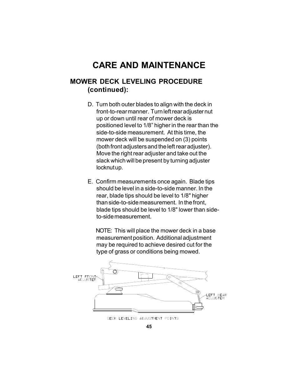 Care and maintenance | Dixon KODIAK 11806-106 User Manual | Page 45 / 52