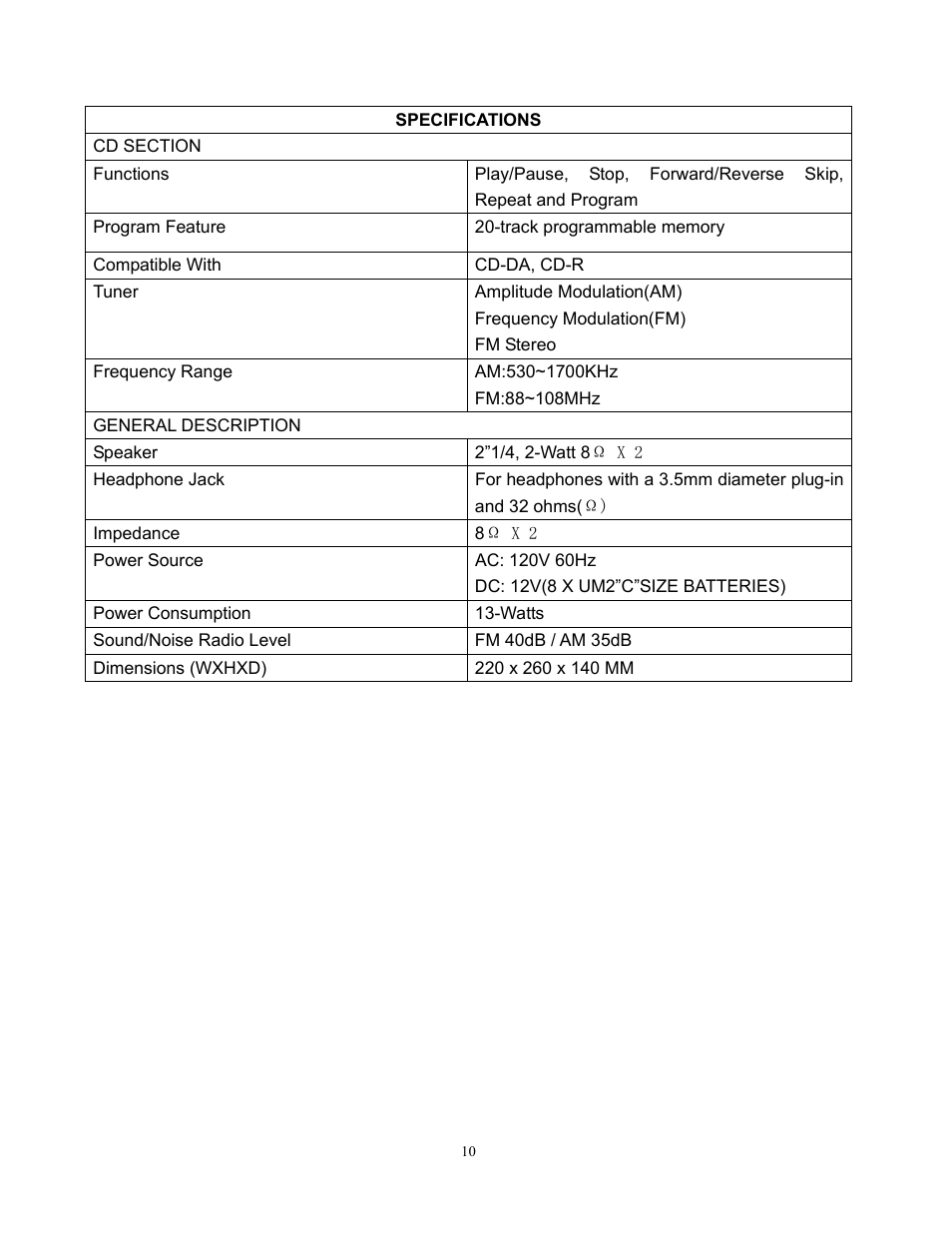 Curtis RCD951 User Manual | Page 10 / 10
