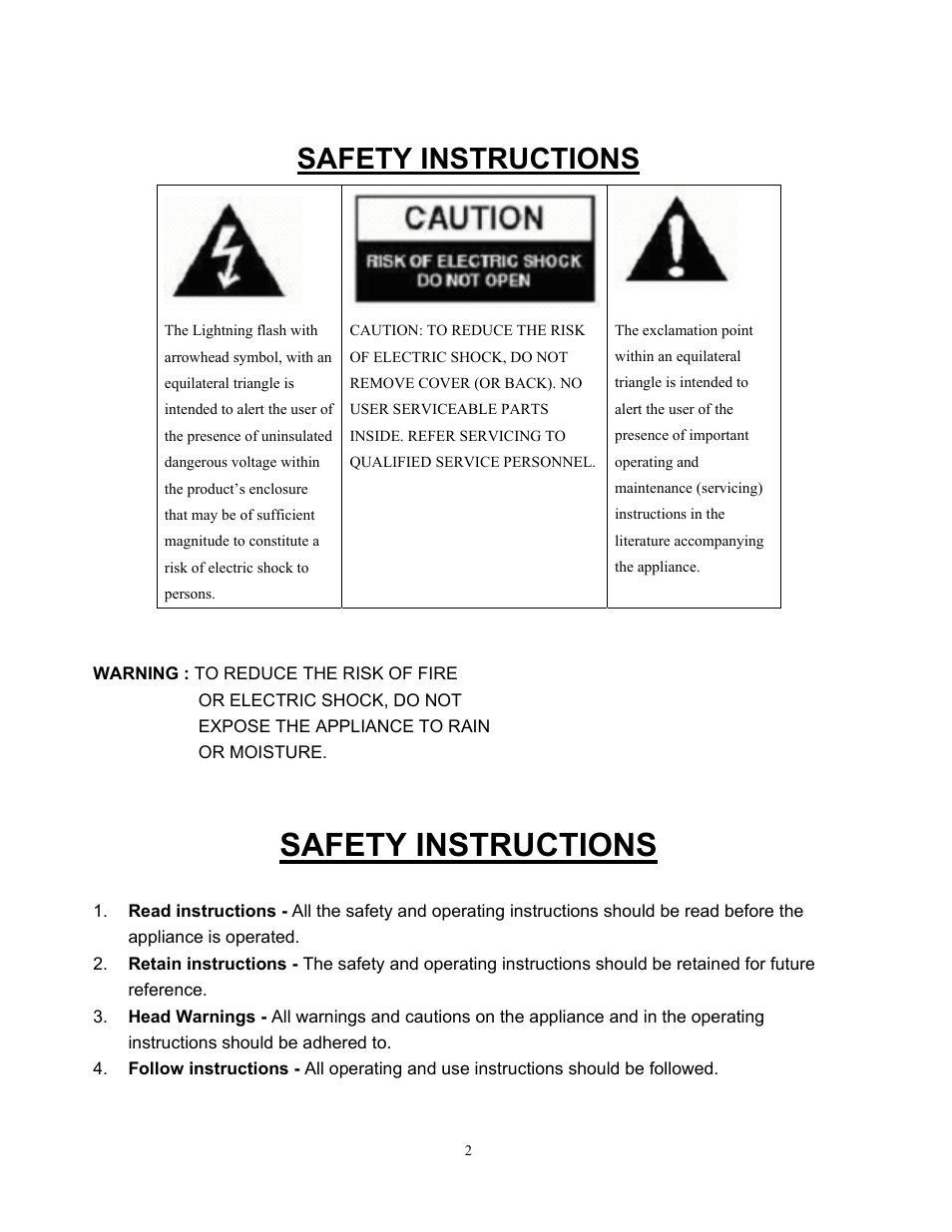 Safety instructions | Curtis RCD951 User Manual | Page 2 / 10