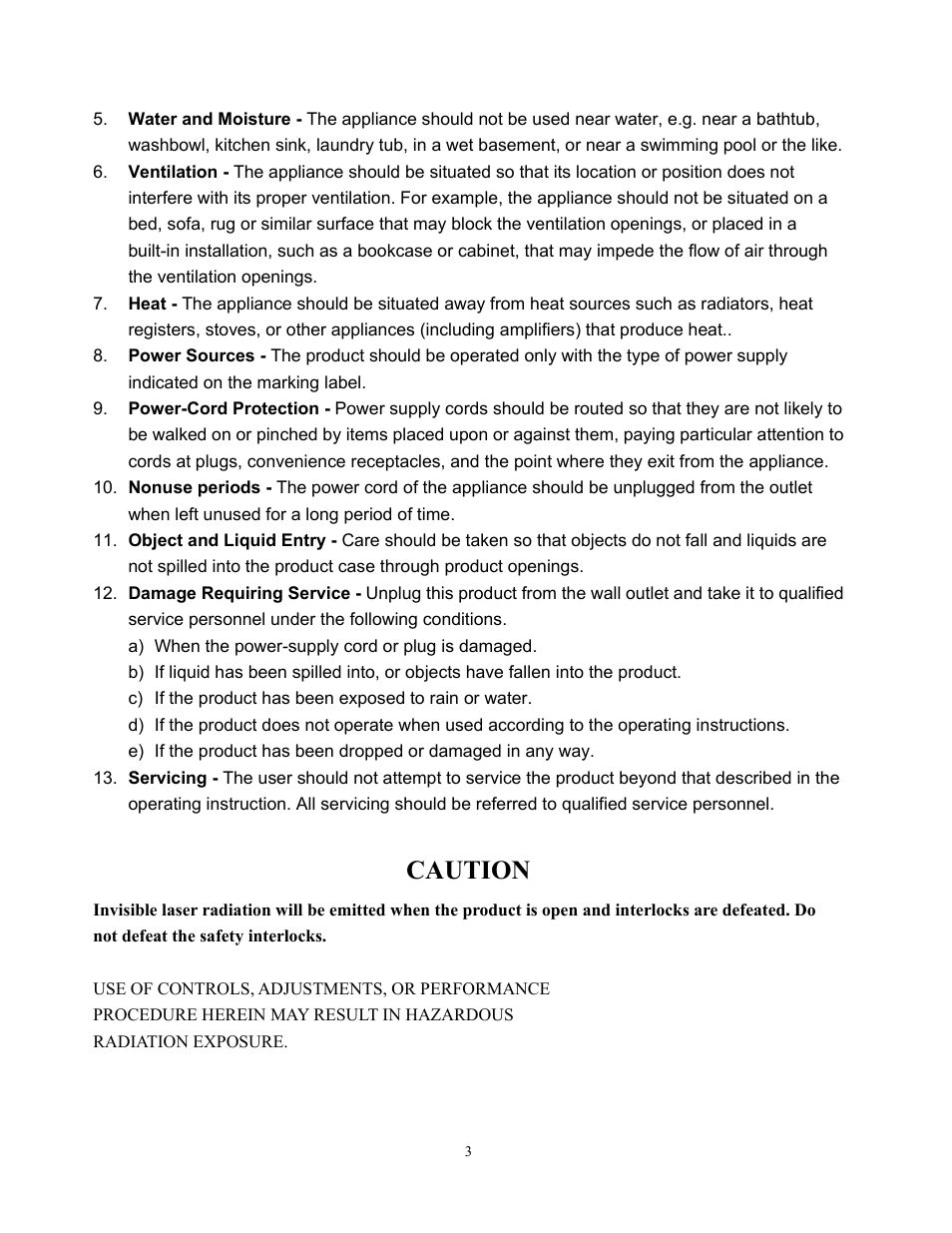 Caution | Curtis RCD951 User Manual | Page 3 / 10