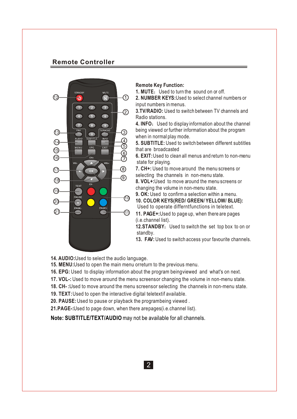 Ò³ãæ 6, Remote controller | Curtis DVB102UK User Manual | Page 6 / 29