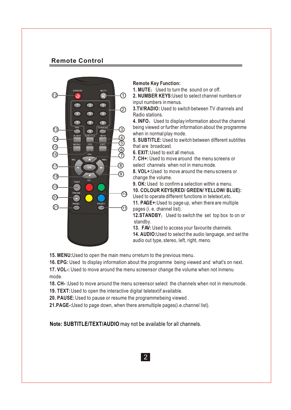 Ò³ãæ 7, Remote control | Curtis DVBTUK-T3 User Manual | Page 7 / 32