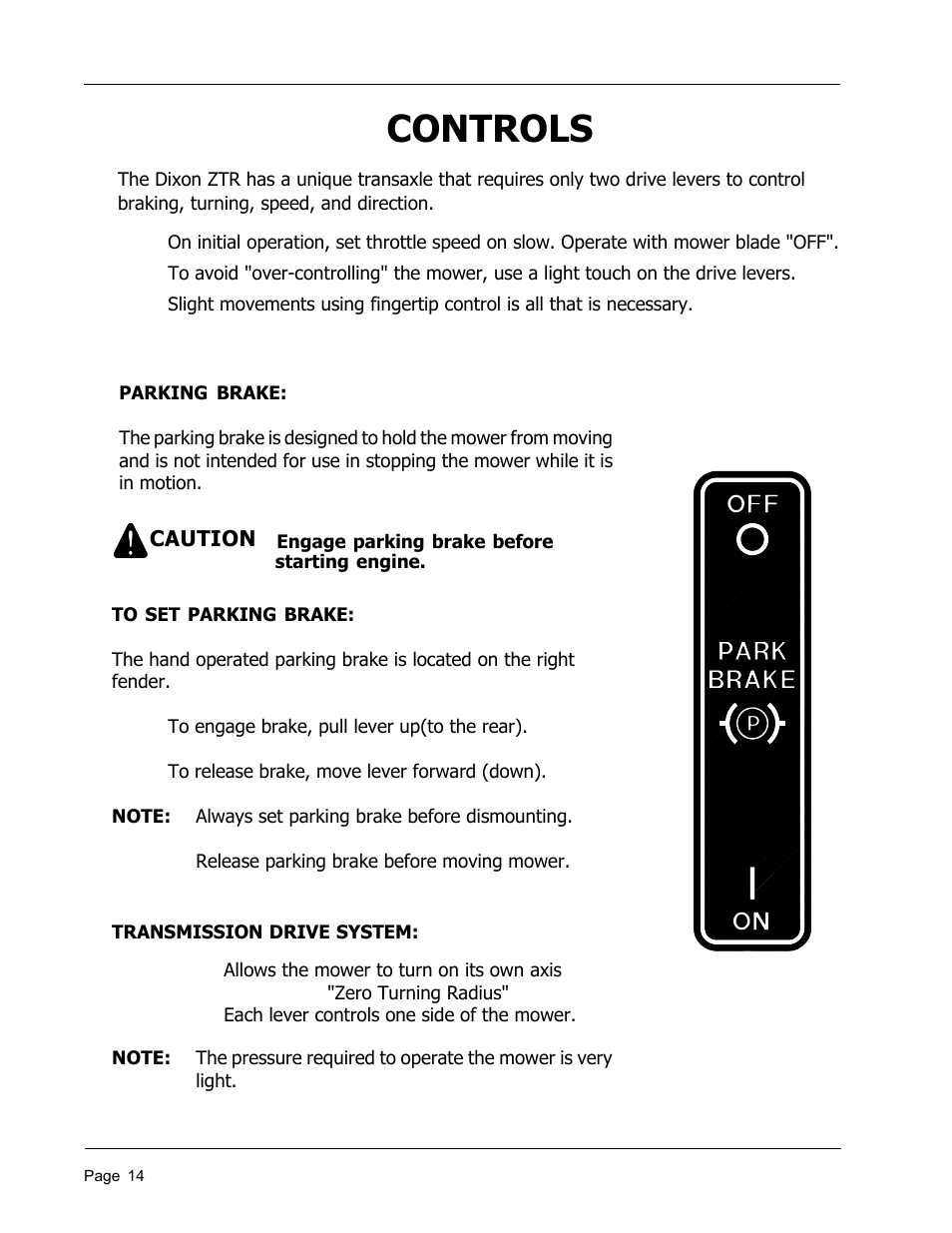 Controls | Dixon 8950-598 User Manual | Page 14 / 39