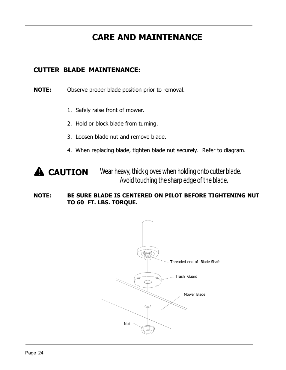 Caution care and maintenance | Dixon 8950-598 User Manual | Page 24 / 39