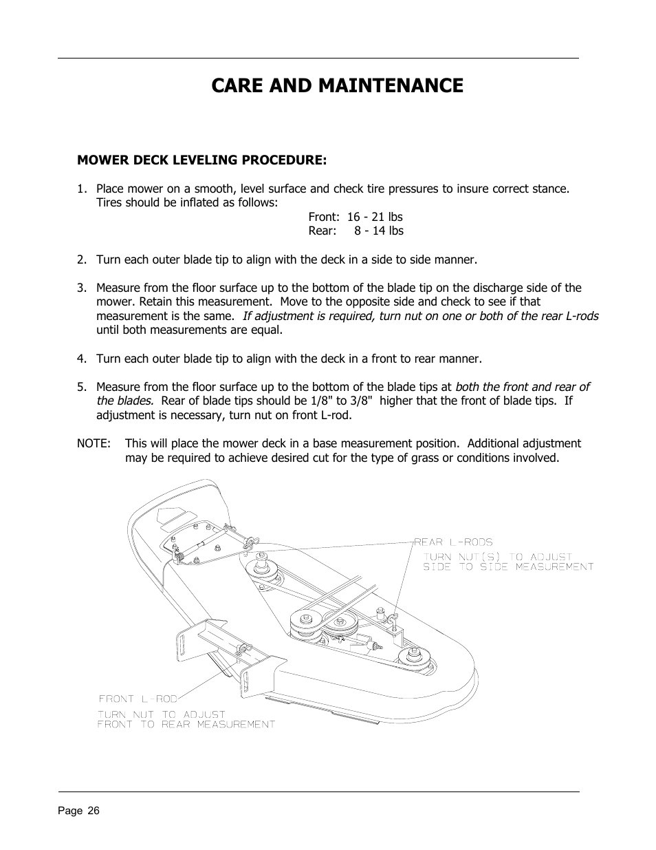 Care and maintenance | Dixon 8950-598 User Manual | Page 26 / 39