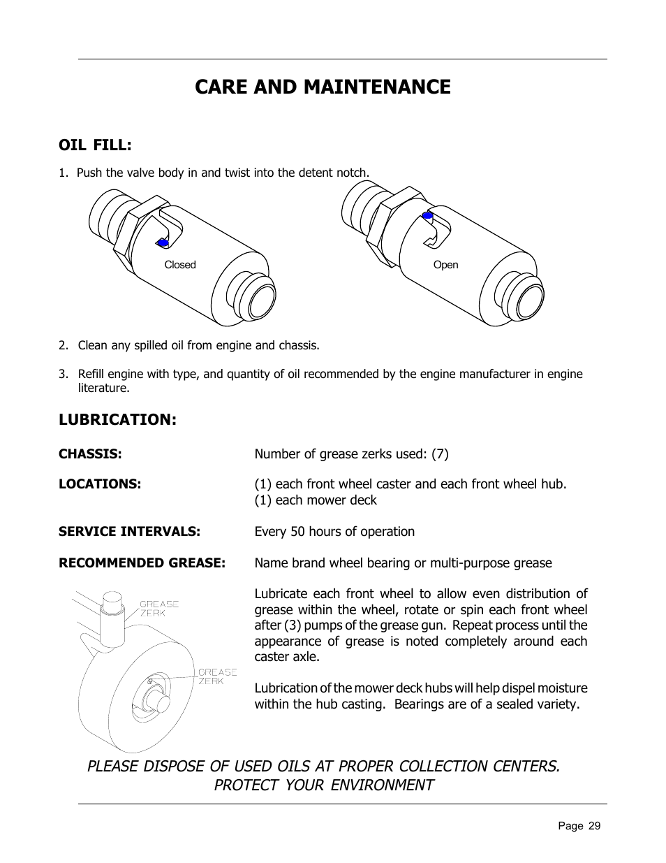 Care and maintenance | Dixon 8950-598 User Manual | Page 29 / 39