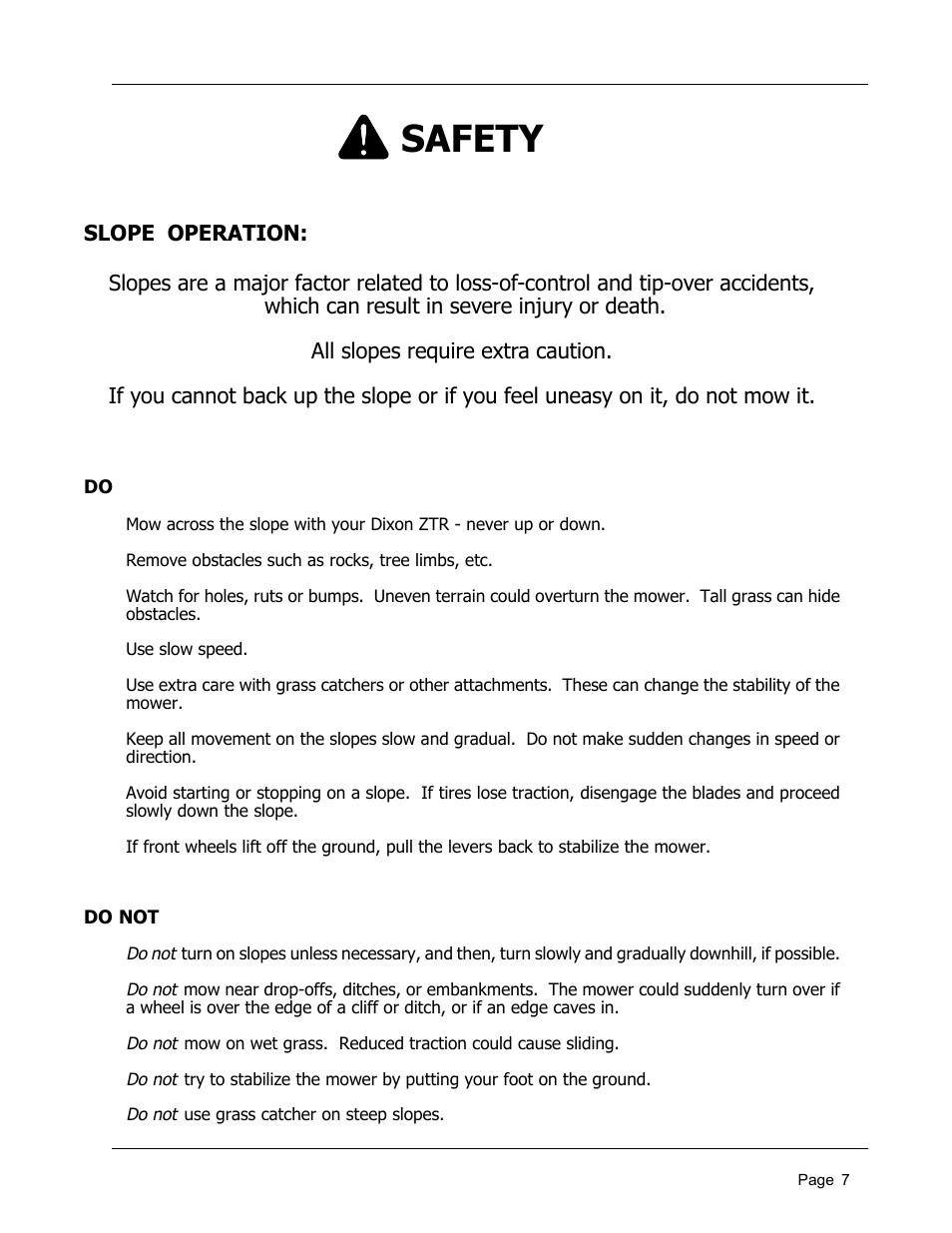 Safety | Dixon 8950-598 User Manual | Page 7 / 39