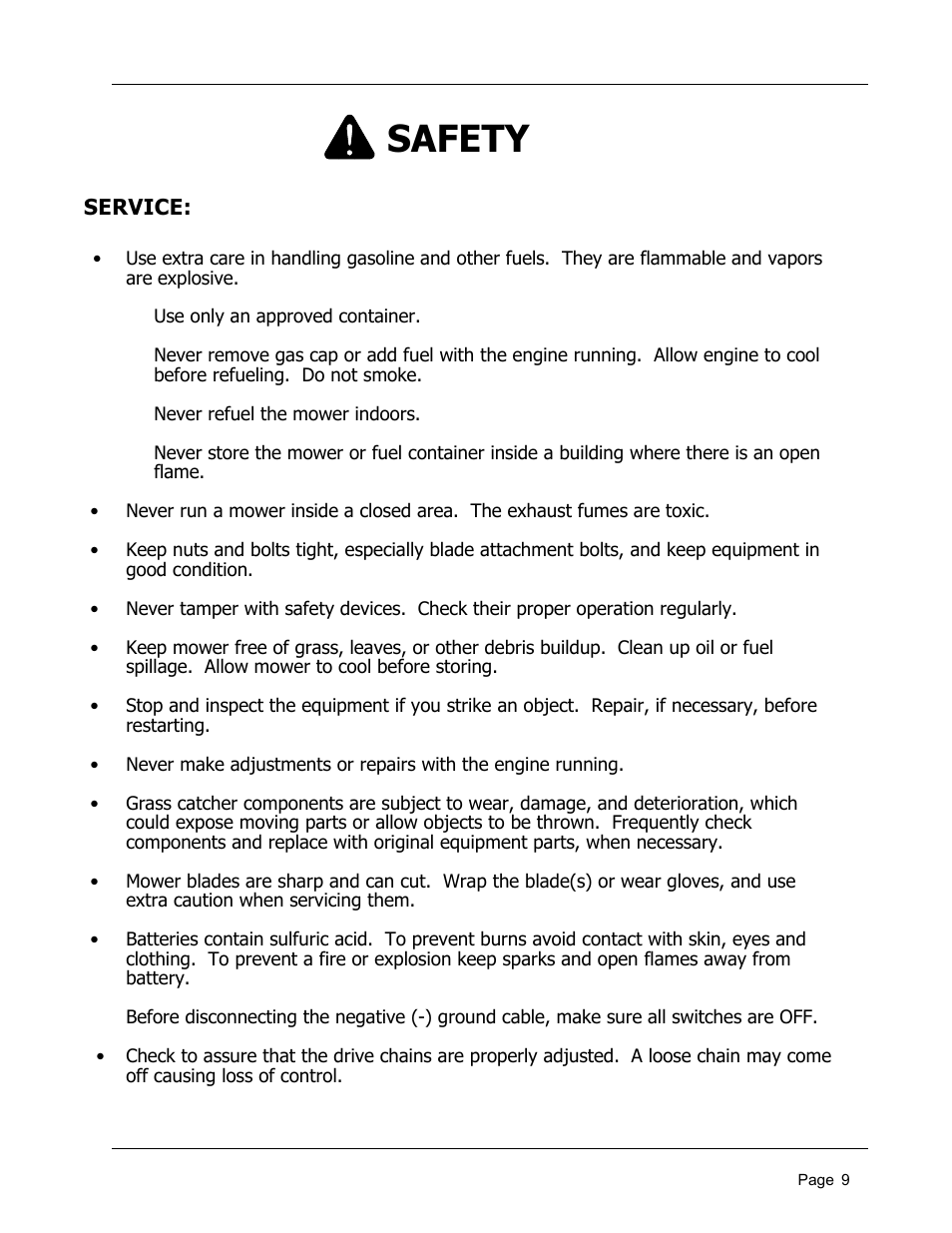 Safety | Dixon 8950-598 User Manual | Page 9 / 39