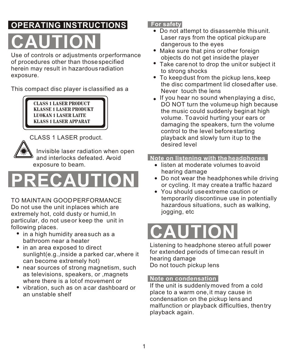 Caution precaution, Caution | Curtis CDMP364 User Manual | Page 2 / 11