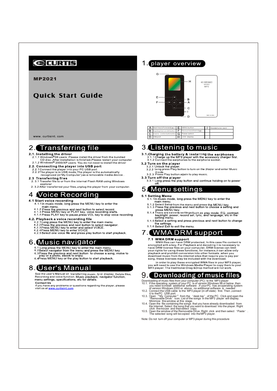 Curtis MP2021 Quick Start User Manual | 1 page