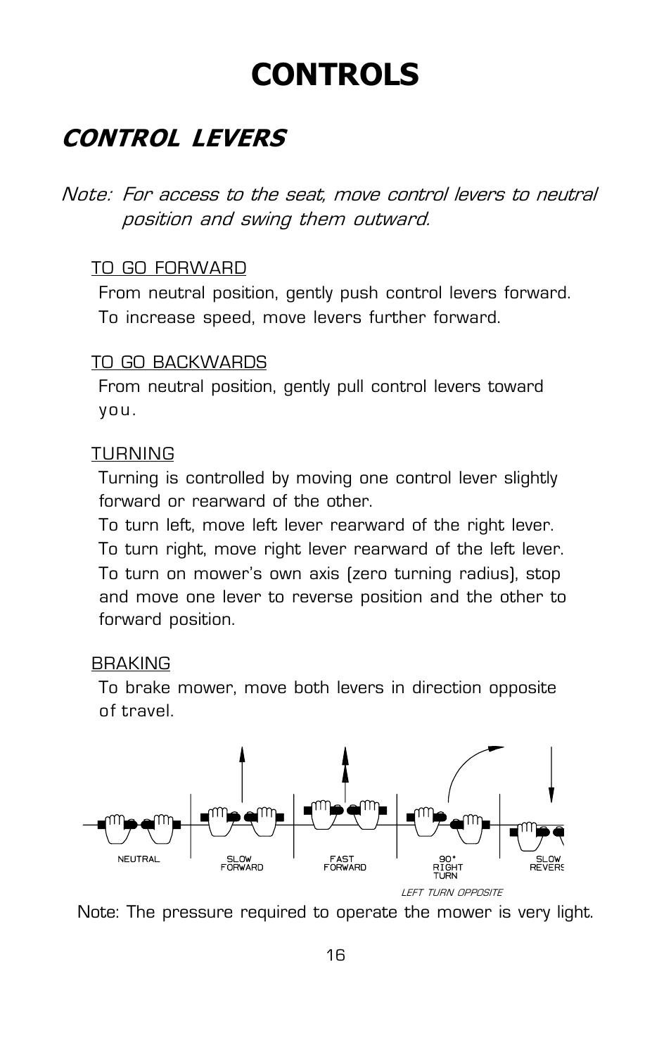 Controls, Control levers | Dixon SPEEDZTR User Manual | Page 16 / 48