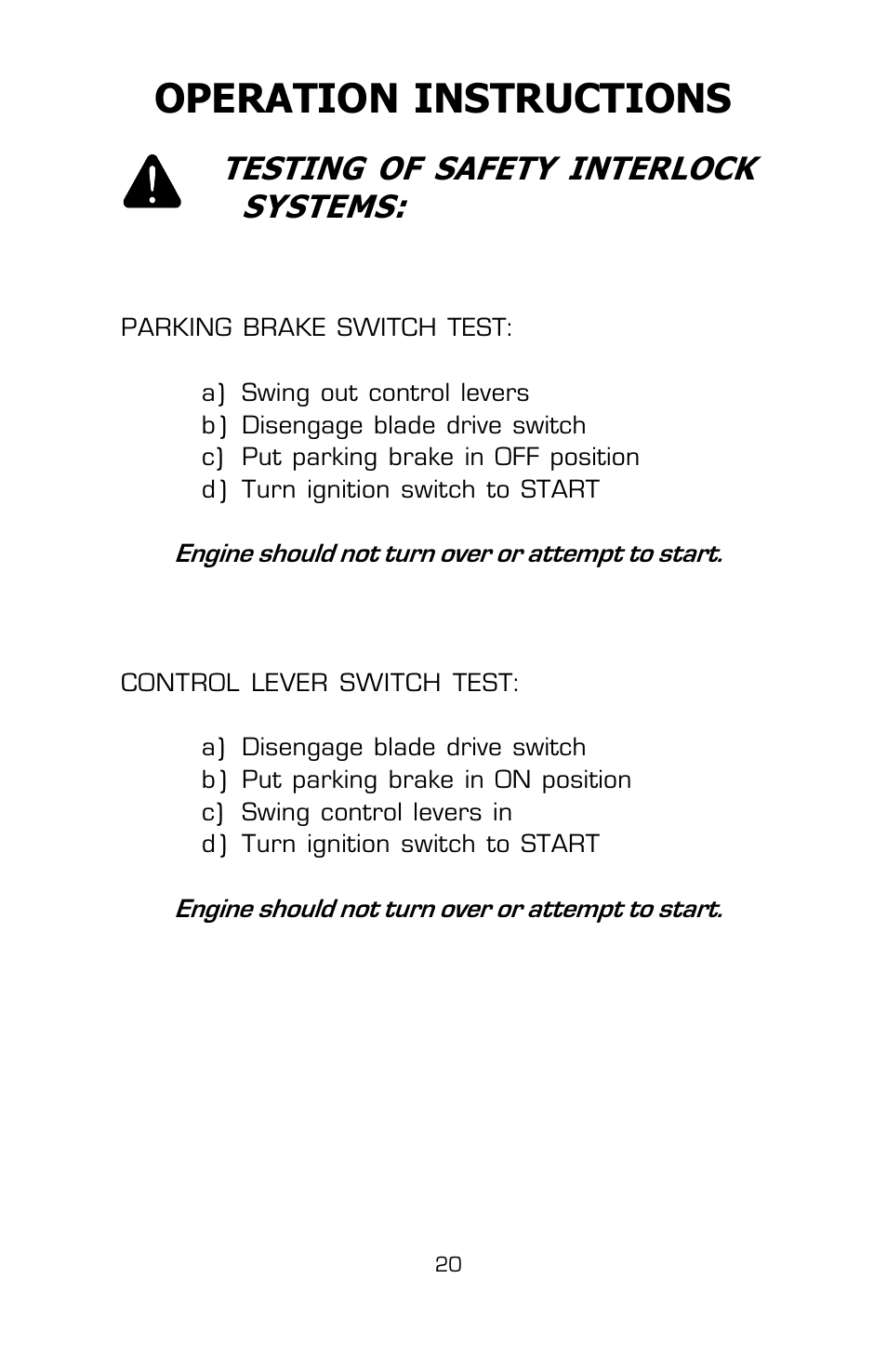 Operation instructions | Dixon SPEEDZTR User Manual | Page 20 / 48