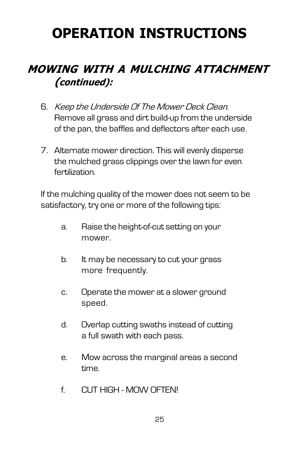 Operation instructions, Mowing with a mulching attachment | Dixon SPEEDZTR User Manual | Page 25 / 48