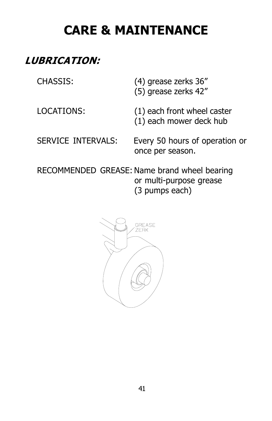 Care & maintenance, Lubrication | Dixon SPEEDZTR User Manual | Page 41 / 48