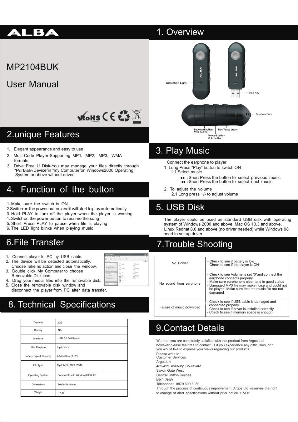 Curtis MP2104BUK User Manual | 1 page